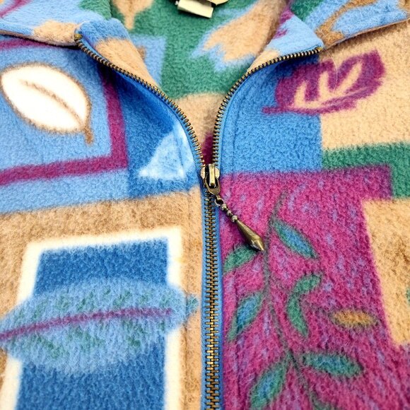 Teddi Petite XL Fleece Jacket Multicolored Leaf & Geometric Pattern Shoulder Pad - Picture 8 of 10